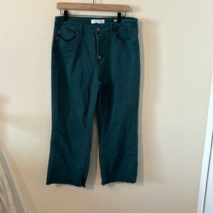 Judy Blue Wide Leg Crop Raw Hem Button Fly Jeans